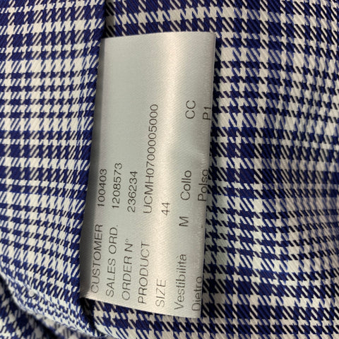 KITON Size XL Navy White Glenplaid Cotton Long Sleeve Shirt