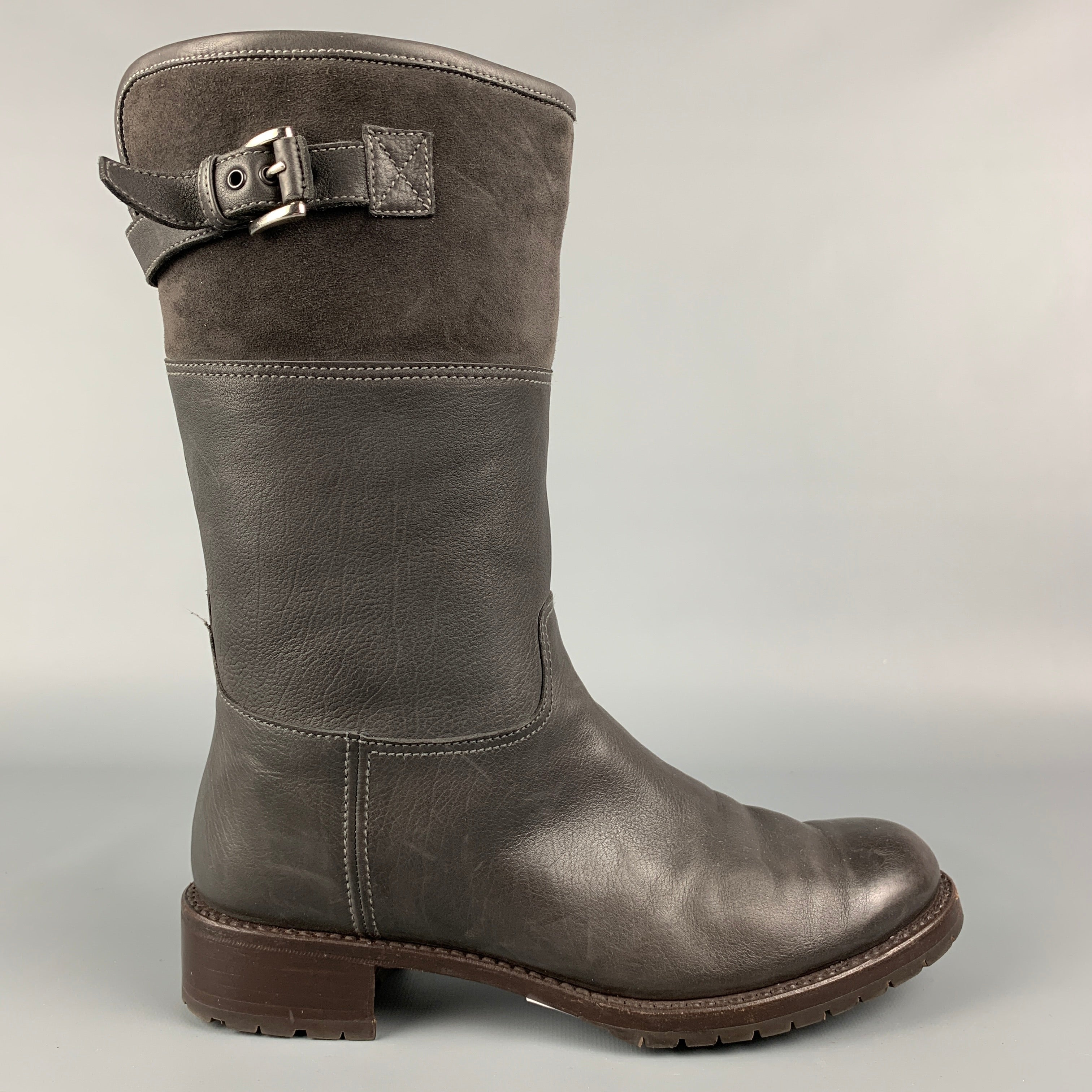 GRAVATI Size 7.5 Brown Leather Mixed Fabrics Waterproof Suede Boots Sui Generis Designer Consignment