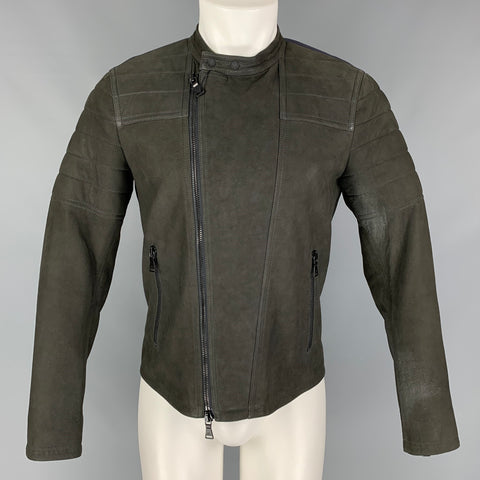NEIL BARRETT Talla M Chaqueta de cuero ajustada de oveja gris carbón