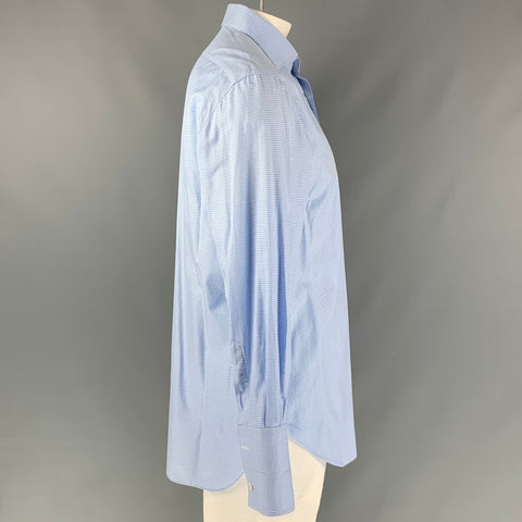KITON Size XL White & Light Blue Gingham Cotton Button Down Long Sleeve Shirt