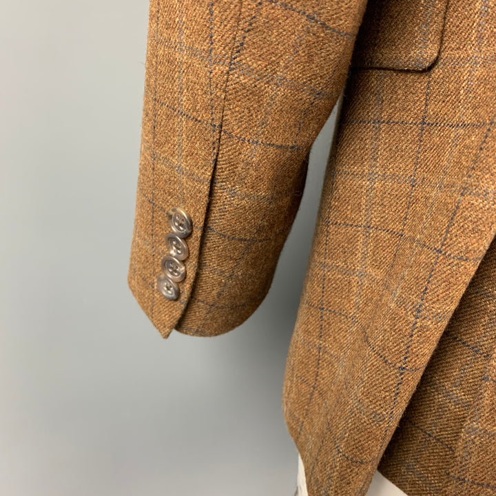 BURBERRY LONDON Size 42 Brown Plaid Wool / Cashmere Notch Lapel Sport Coat