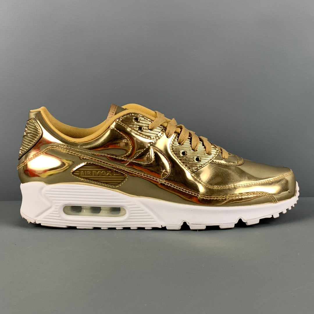 NIKE Air Max 90 Size 12 Gold Metallic Leather Lace Up Sneakers
