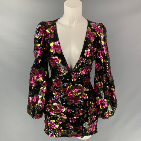 FOR LOVE & LEMONS Size XS Black & Pink Polyester Sequined Mini Dress