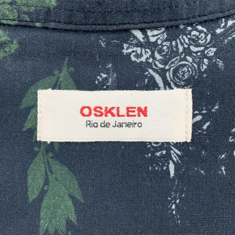 OSKLEN Size S Navy & Green Print Cotton Button Up Long Sleeve Shirt