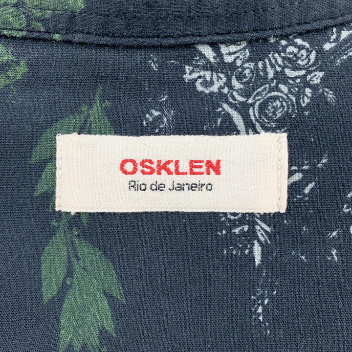 OSKLEN Taille S Chemise à manches longues boutonnée en coton imprimé bleu marine et vert