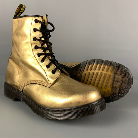 DR. MARTENS Size 10 Gold Metallic Leather Ankle Boots