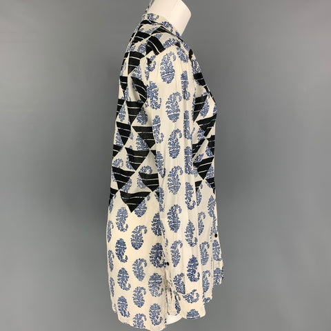 DRIES VAN NOTAN Talla 4 Azul Blanco Negro Algodón Nehru Collar Blusa