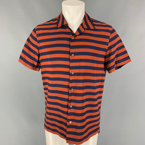 PAUL SMITH Size M Rust Navy Stripe Viscose Blend Short Sleeve Shirt