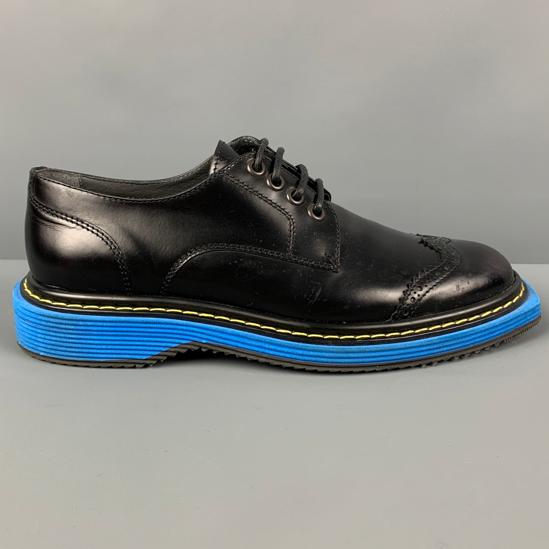 VIKTOR & ROLF Size 10 Black Blue Perforated Leather Wingtip Lace Up Shoes