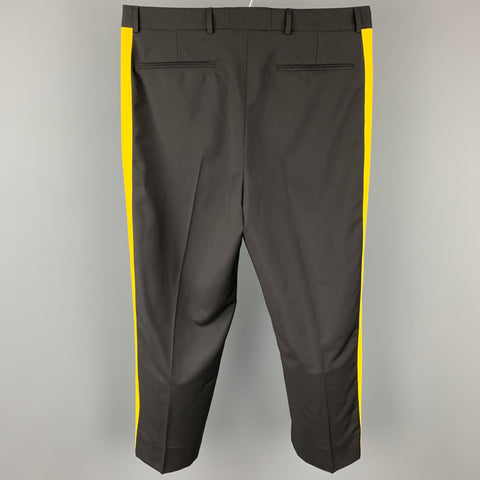 VALENTINO Size 30 Black & Yellow Color Block Wool Pleated Dress Pants