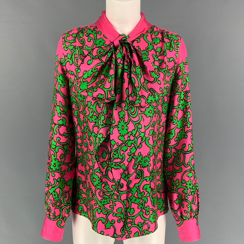 MARC JACOBS Size 6 Pink Silk Print Bow Blouse