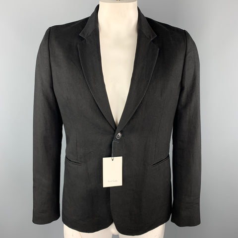 PAUL SMITH Size L Black Linen / Wool Notch Lapel Sport Coat