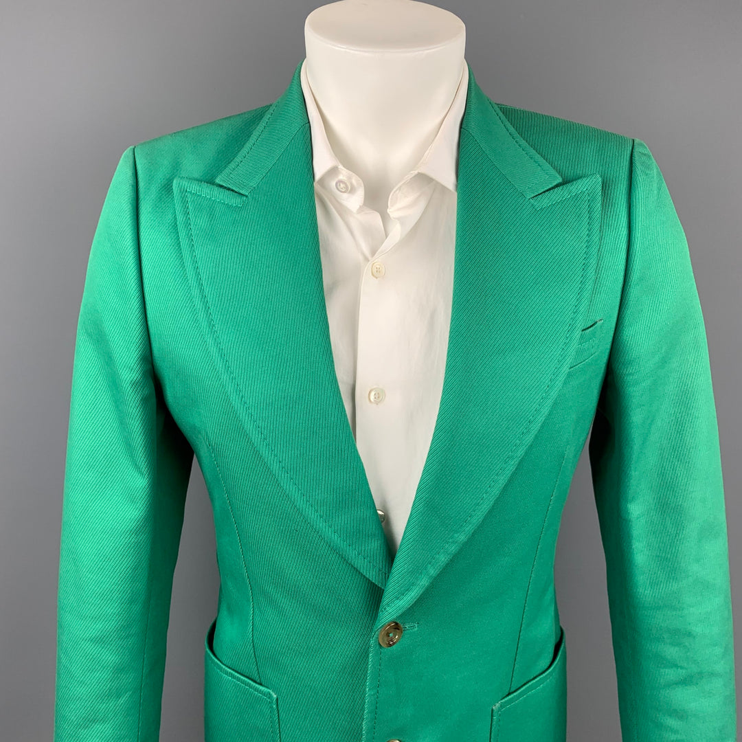 GUCCI by Alessandro Michele Size 36 Green Cotton Peak Lapel Sport Coat