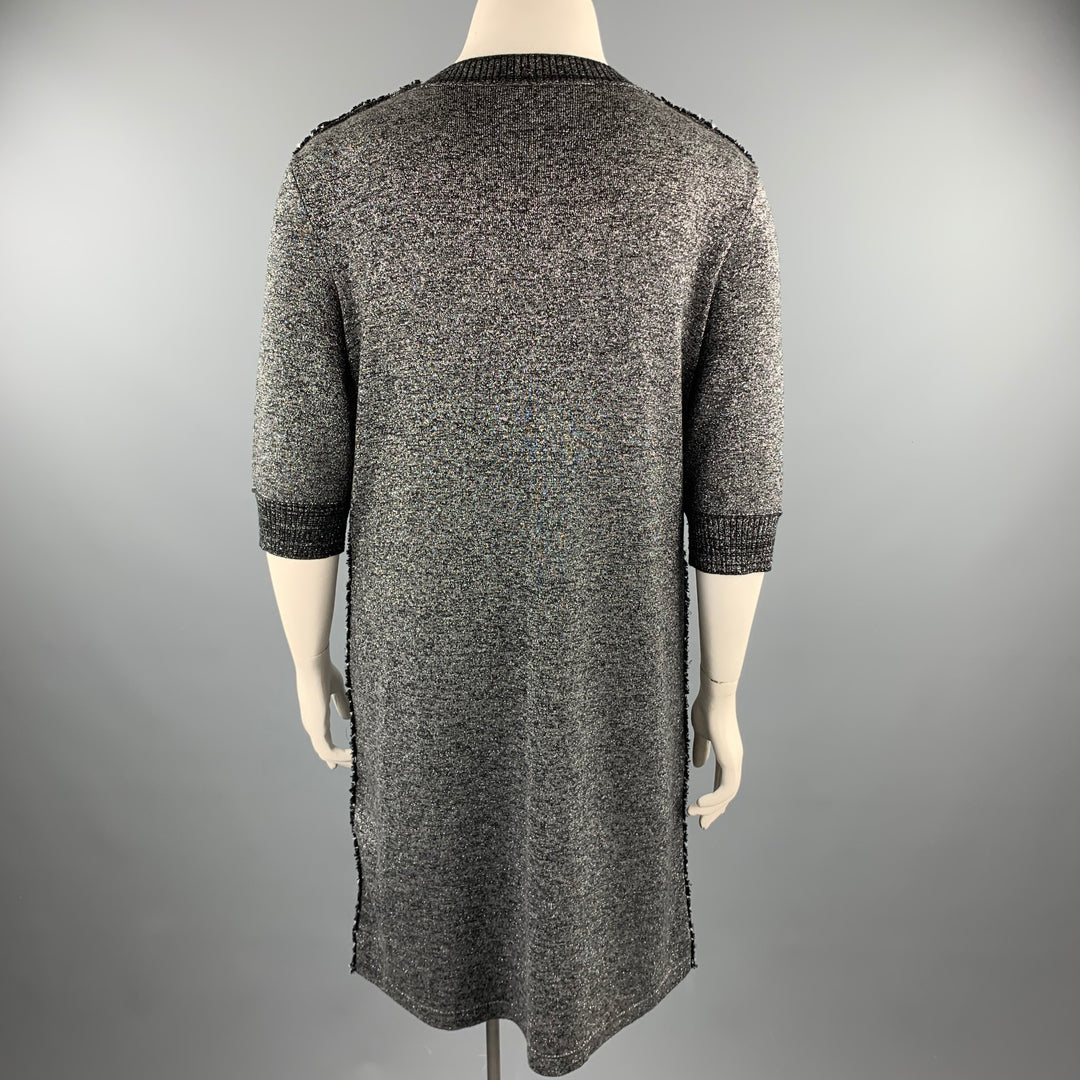 CHANEL Size 14 Silver Knitted Textured Wool Blend Shift Dress