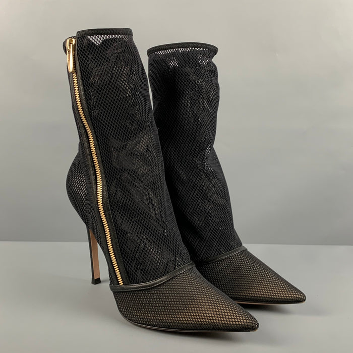 GIANVITO ROSSI Size 9.5 Black Mesh Side Zipper Boots