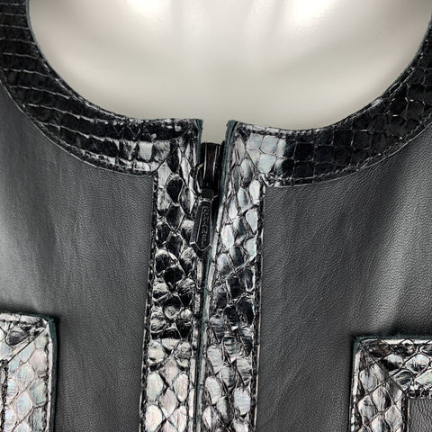 CHANEL Size 6 Black Snake Piping Cropped Leather 04 P Jacket