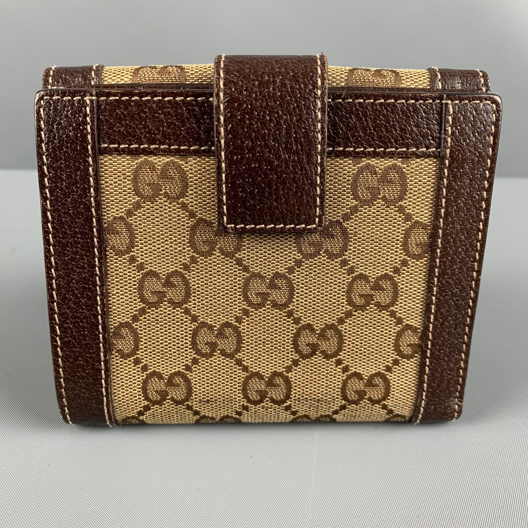 GUCCI Walet Brown Beige Monogram Canvas Leather