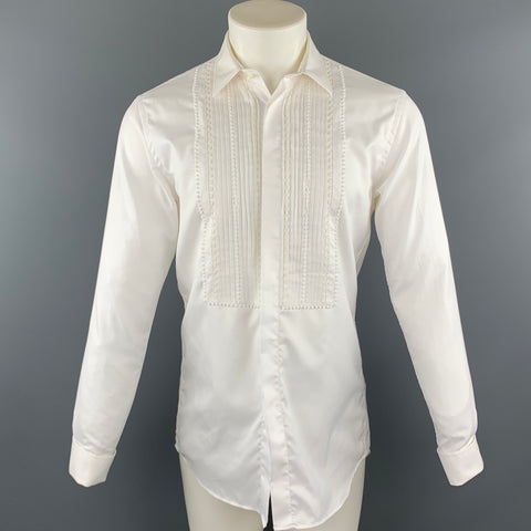 BURBERRY Size S White Pleated Cotton French Cuff Long Sleeve Shirt