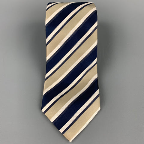 ERMENEGILDO ZEGNA Navy & Taupe Diagonal Stripe Silk Tie