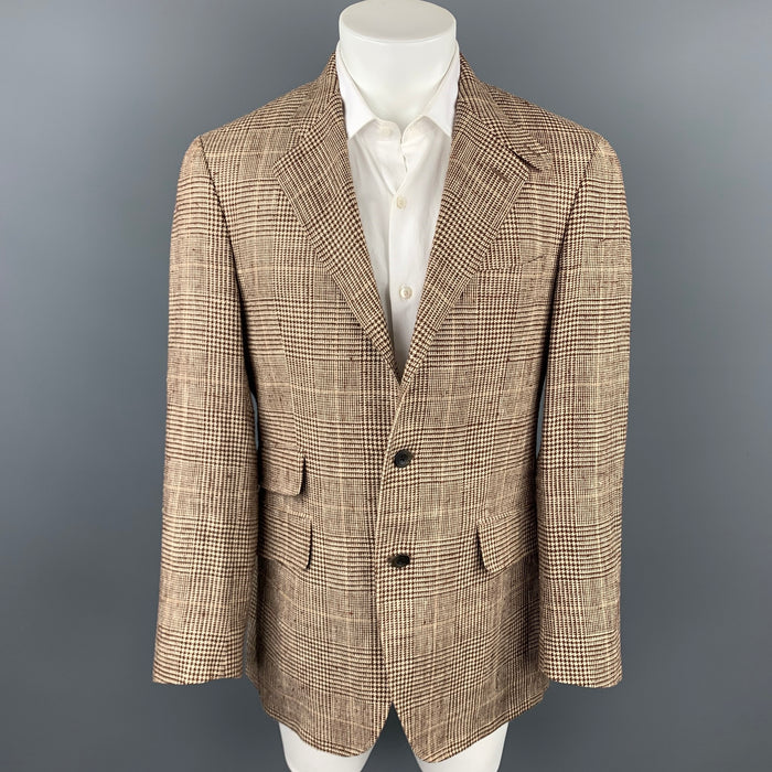 ETRO Size 40 Brown & Beige Plaid Silk / Linen Notch Lapel Sport Coat