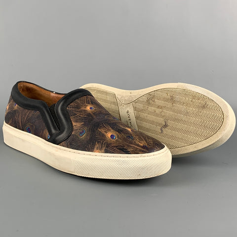 GIVENCHY Size 8.5 Brown & Orange Leather Peacock Slip On Sneakers