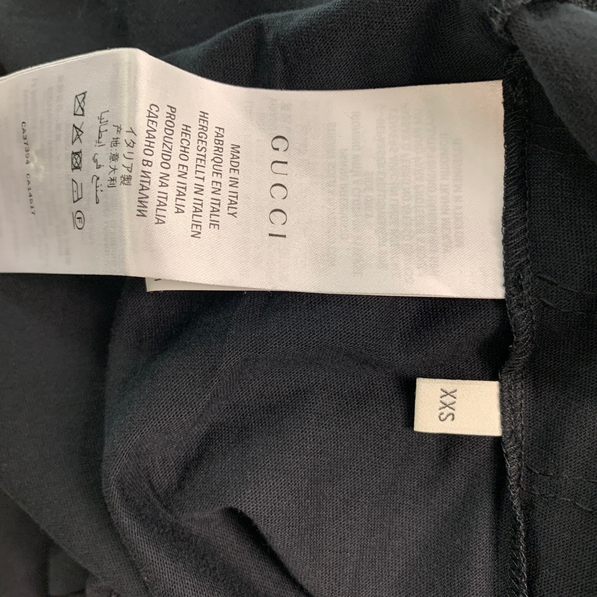 GUCCI Size XXS Black Gold Embroidery Cotton Crew-Neck T