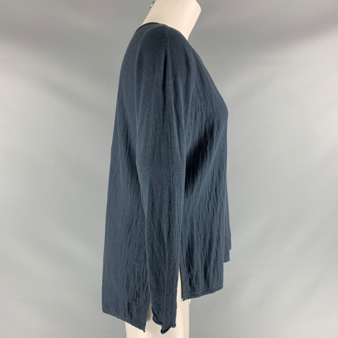 MARGARET OLEARY Size XS Navy Cotton Wrinkled Long Sleeve T-Shirt