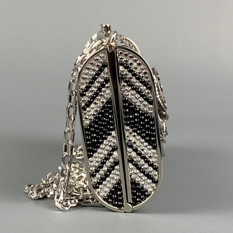JUDITH LEIBER Silver & Black Chevron Metallic Rhinestones Handbag
