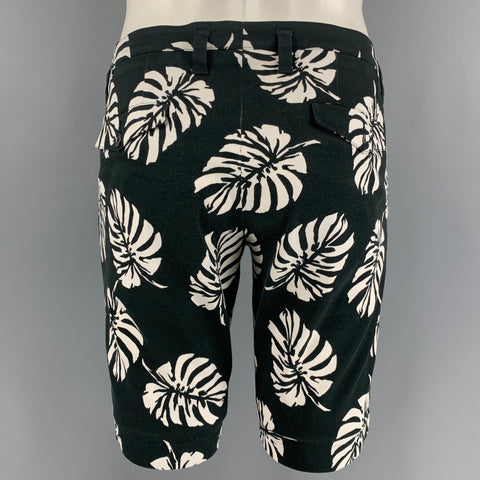 DOLCE &amp; GABBANA Taille 32 Short à pattes latérales en coton imprimé feuilles noir et blanc
