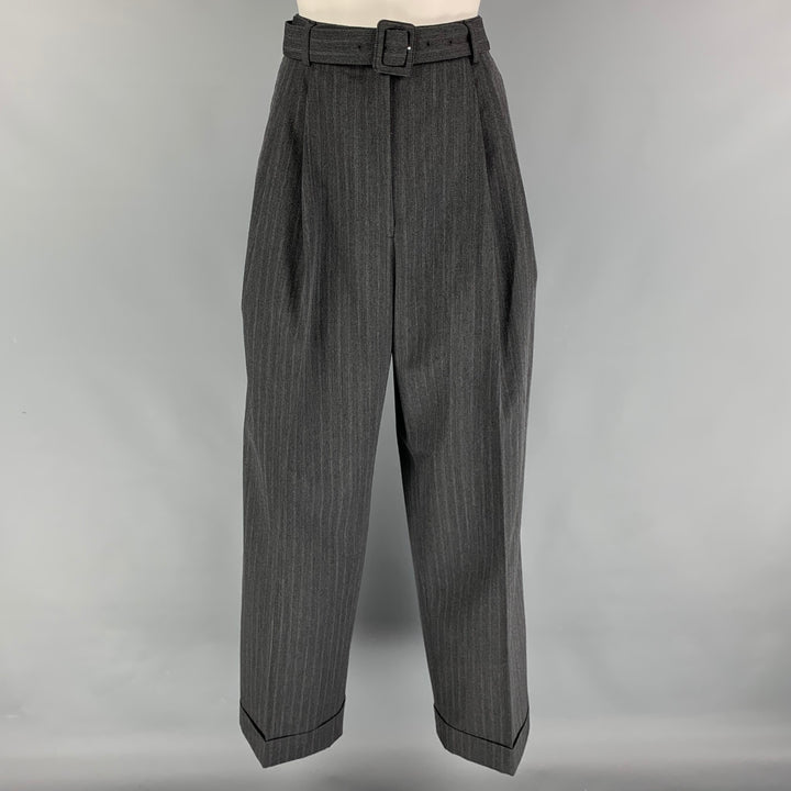 DRIES VAN NOTEN Size 6 Dark Gray Polyester Wool Stripe Wide Leg Dress Pants