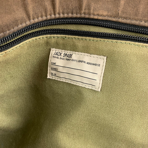 JACK SPADE Olive Green Two Tone Coated Canvas Tote Bag