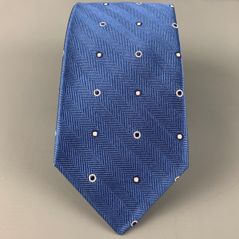 OXXFORD CLOTHES Blue White Dots Silk Tie