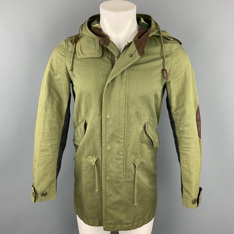 JUNYA WATANABE Size M Olive Cotton Leather Trim Parka Jacket