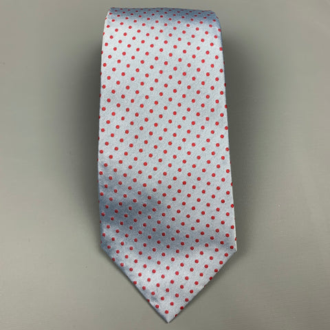 HERMES Light Blue & Pink Polka Dot Silk Tie