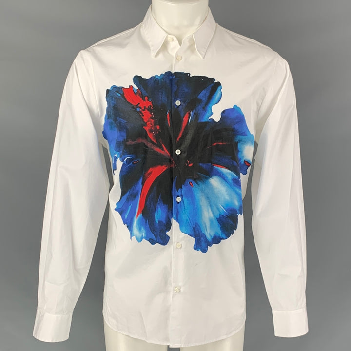 DSQUARED2 Size M White Blue & Red Floral Cotton Long Sleeve Shirt