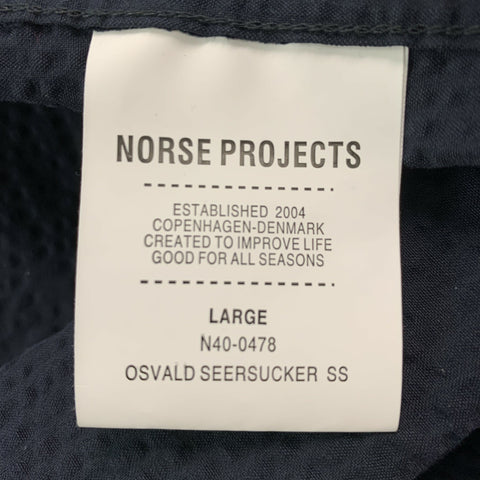 NORSE PROJECTS Size L Navy Seersucker Cotton Short Sleeve Shirt
