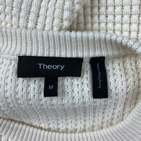 THEORY Size M Cream Waffle Knit Cotton Blend Long Sleeve Pullover