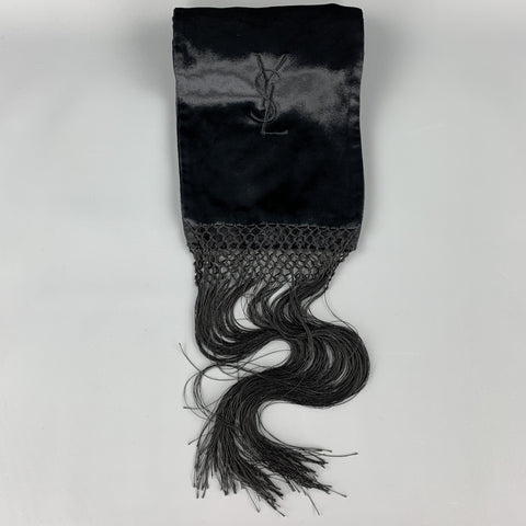 YVES SAINT LAURENT Black Velvet Fringe Scarf