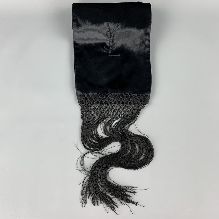 YVES SAINT LAURENT Black Velvet Fringe Scarf