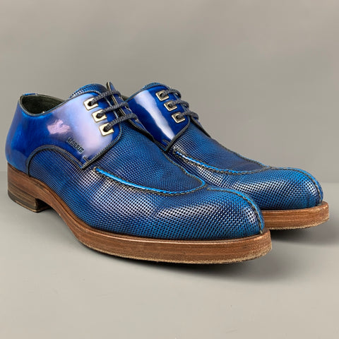 CALZOLERIA HARRIS Size 9 Royal Blue Textured Leather Split Toe Lace Up Shoes