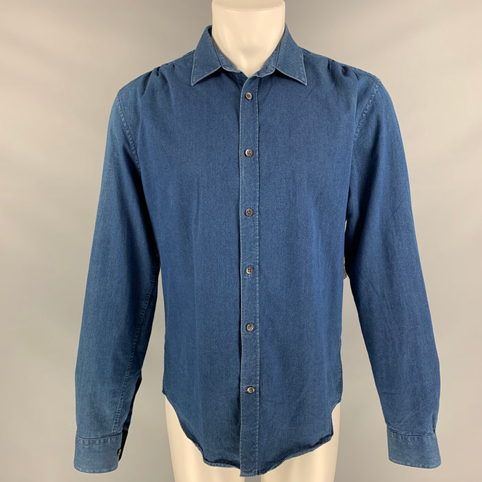 ACNE STUDIOS Size 40 Blue Solid Cotton Button Down Long Sleeve Shirt