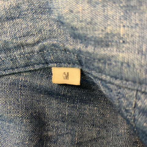 BAND OF OUTSIDERS Size M Blue and  White Color Block Cotton &  Linen Long Sleeve Shirt