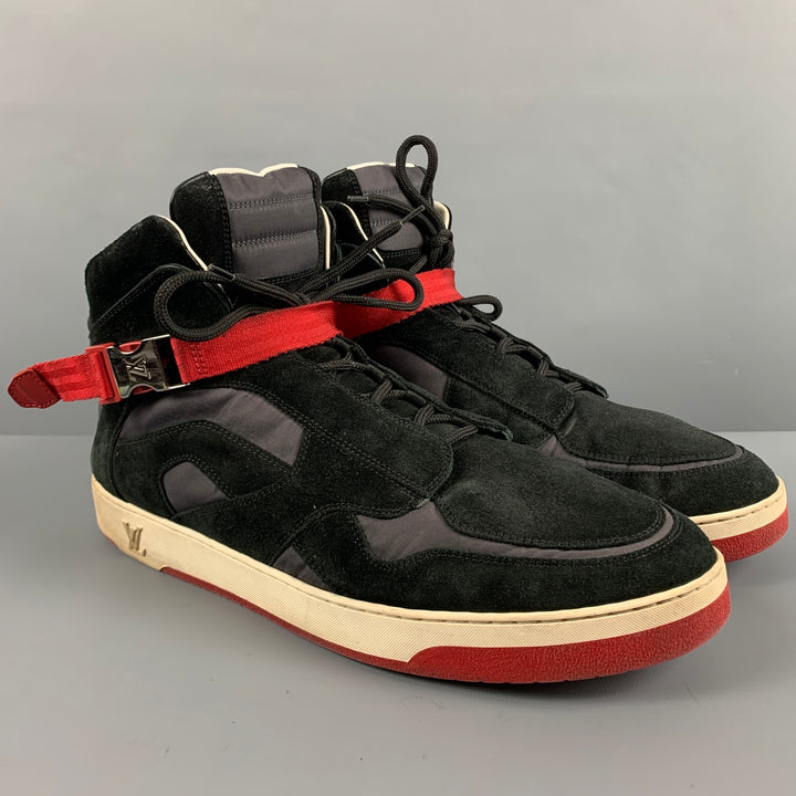 LOUIS VUITTON Size 13 Black Red  Nylon Suede High Top Sneakers
