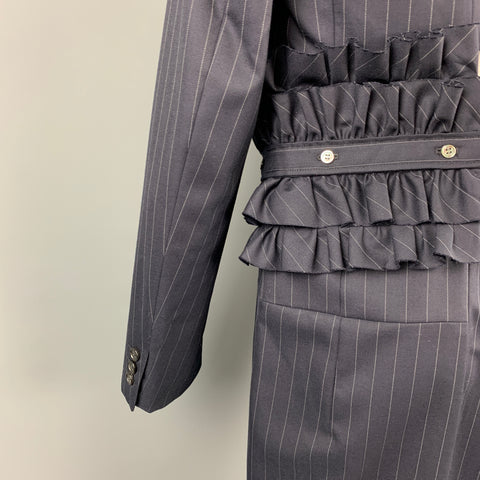 COMME des GARCONS HOMME PLUS Size M Navy Stripe Ruffle Cut Out Notch Lapel Coat
