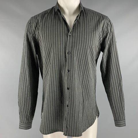 SAINT LAURENT Size M Black Grey Stripe Cotton Long Sleeve Shirt