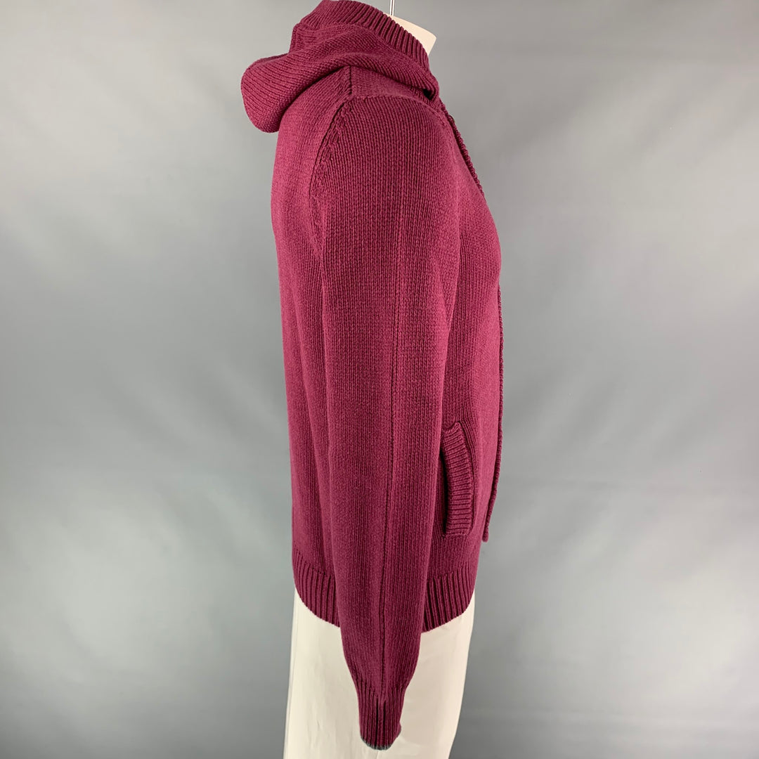 BRUNELLO CUCINELLI Size 42 Burgundy Knitted Cotton / Acrylic Hooded Jacket