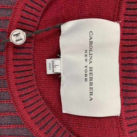 CAROLINA HERRERA Size L Burgundy Grey Wool Stripe Sheath Dress
