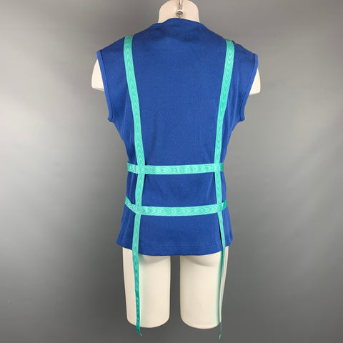 EVEREST ISLES Size L Blue & Aqua Ribbed Cotton Bondage Strap Tank Top