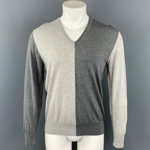 PS by PAUL SMITH Size M Grey Color Block Cotton V-Neck Pullover