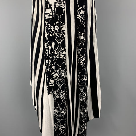ANN DEMEULEMEESTER Size 4 Black & White Floral Mesh Stripe High Low Dress